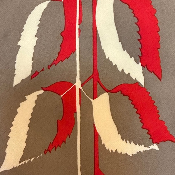 Vera Neumann Long Silk-Feel Scarf – Taupe with Red & Cream Leaves - Picture 6 of 6